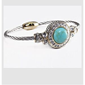 Bracelet Bangle Crystal Turquoise Clear Silver Gold Magnetic Cable 7" Women